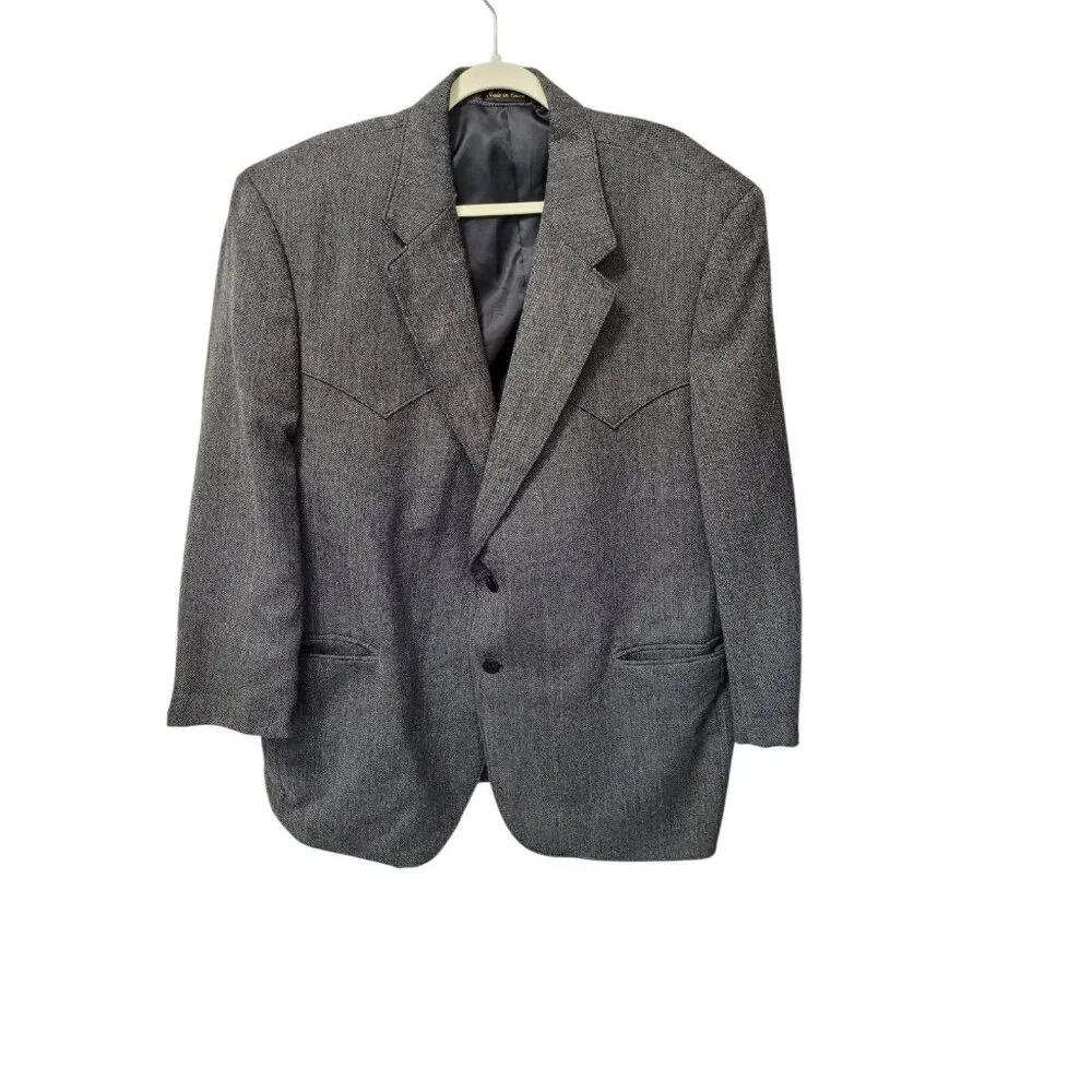 Circle S 50R Black‎ Tweed Western Wear Men's Blazer Sport Coat Suit Jacket